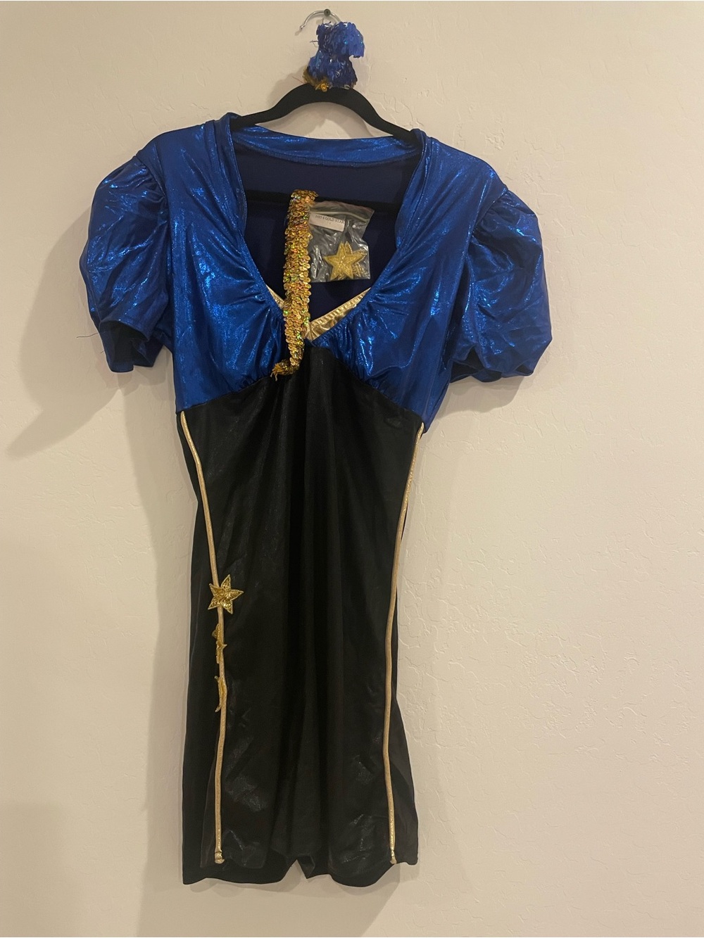 Blue and Black Star Wizard women’s Costume with Gold Accents /Cigarette Girl